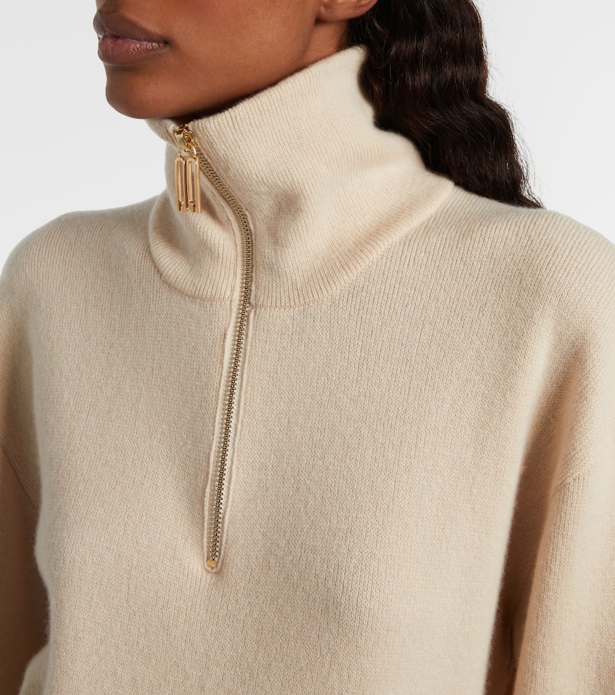 Victoria Beckham Wool And Cashmere Half-zip Sweater In Neutral