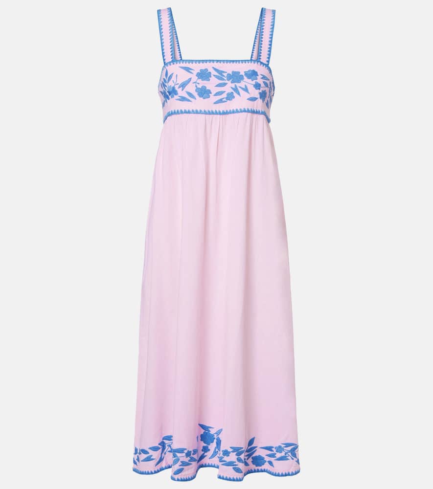 Juliet Dunn Embroidered Cotton And Linen Midi Dress In Pink