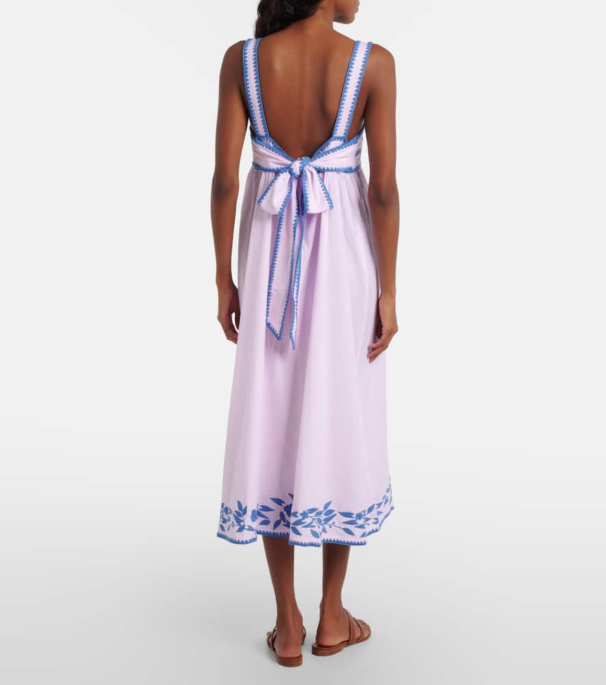 Juliet Dunn Embroidered Cotton And Linen Midi Dress In Blue