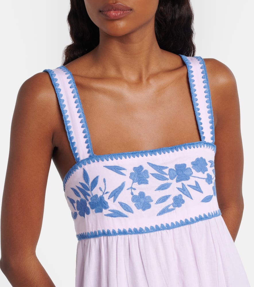 Juliet Dunn Embroidered Cotton And Linen Midi Dress In Blue