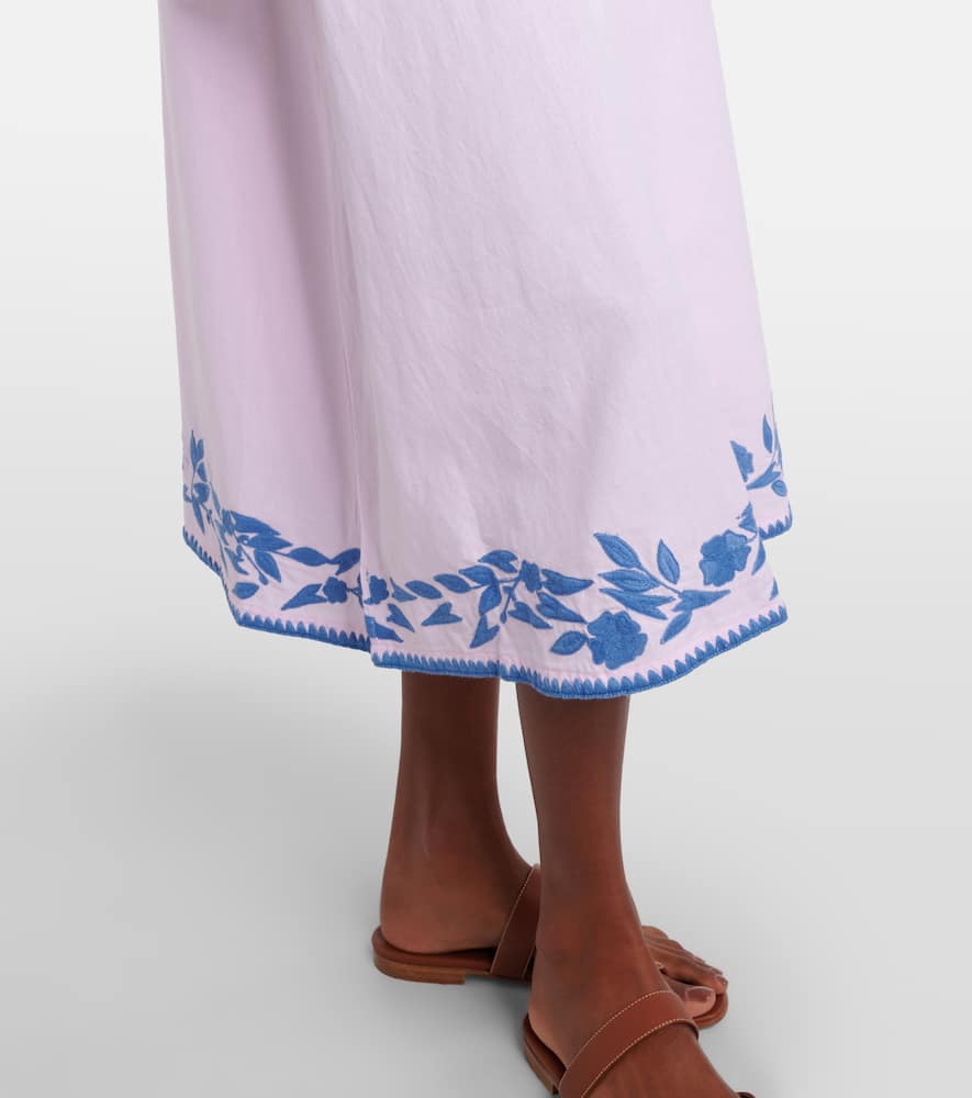 Juliet Dunn Embroidered Cotton And Linen Midi Dress In Blue