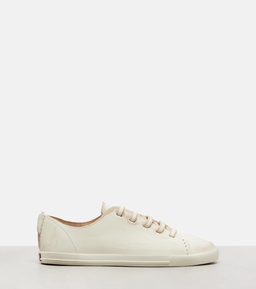 Prada Distressed Leather Sneakers In Neutral