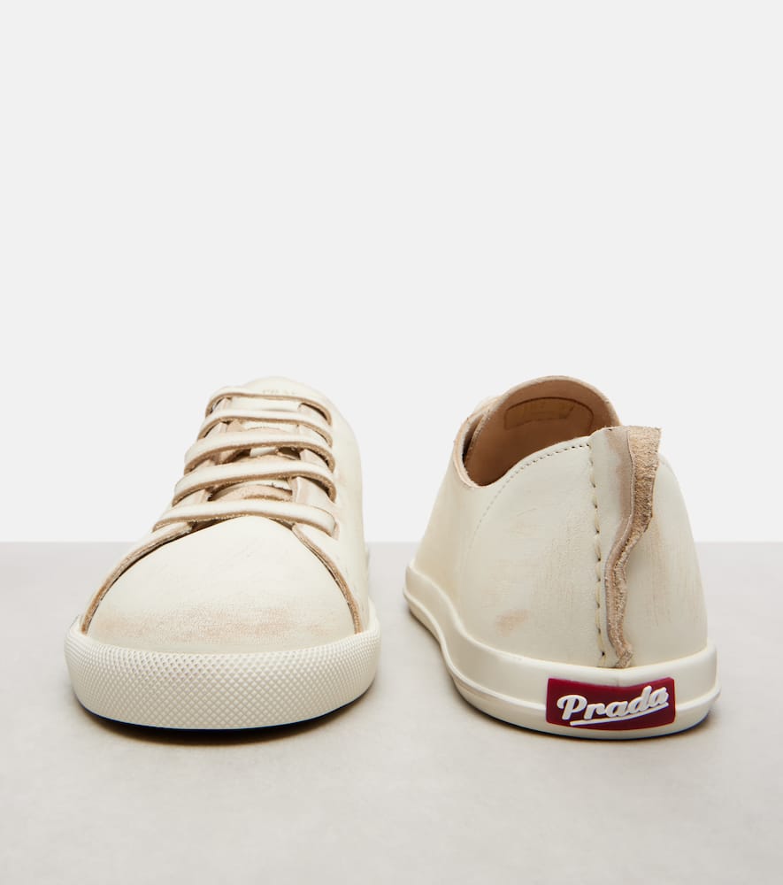 Prada Distressed Leather Sneakers In Neutral