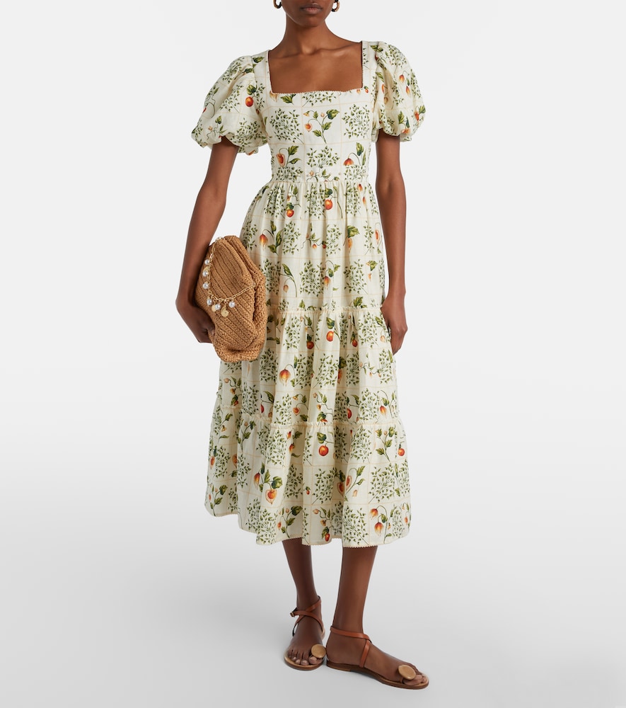 Agua by Agua Bendita Embellished printed linen midi dress