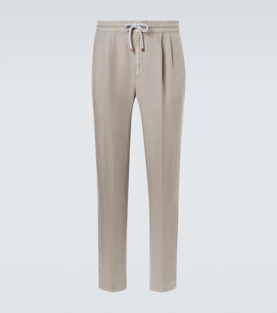 Brunello Cucinelli Men's Grey Pleated Linen Straight Pants UK Size 36 - Mytheresa