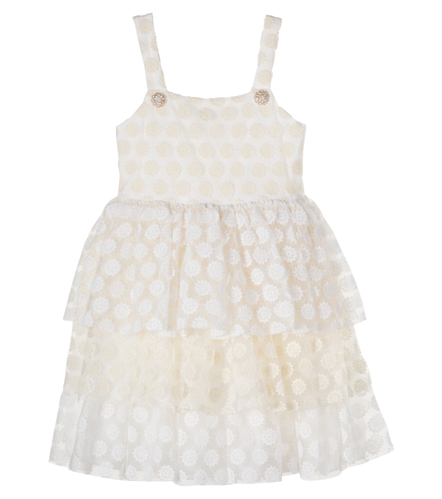 Patachou Embroidered Ruffled Tulle Dress In Beige