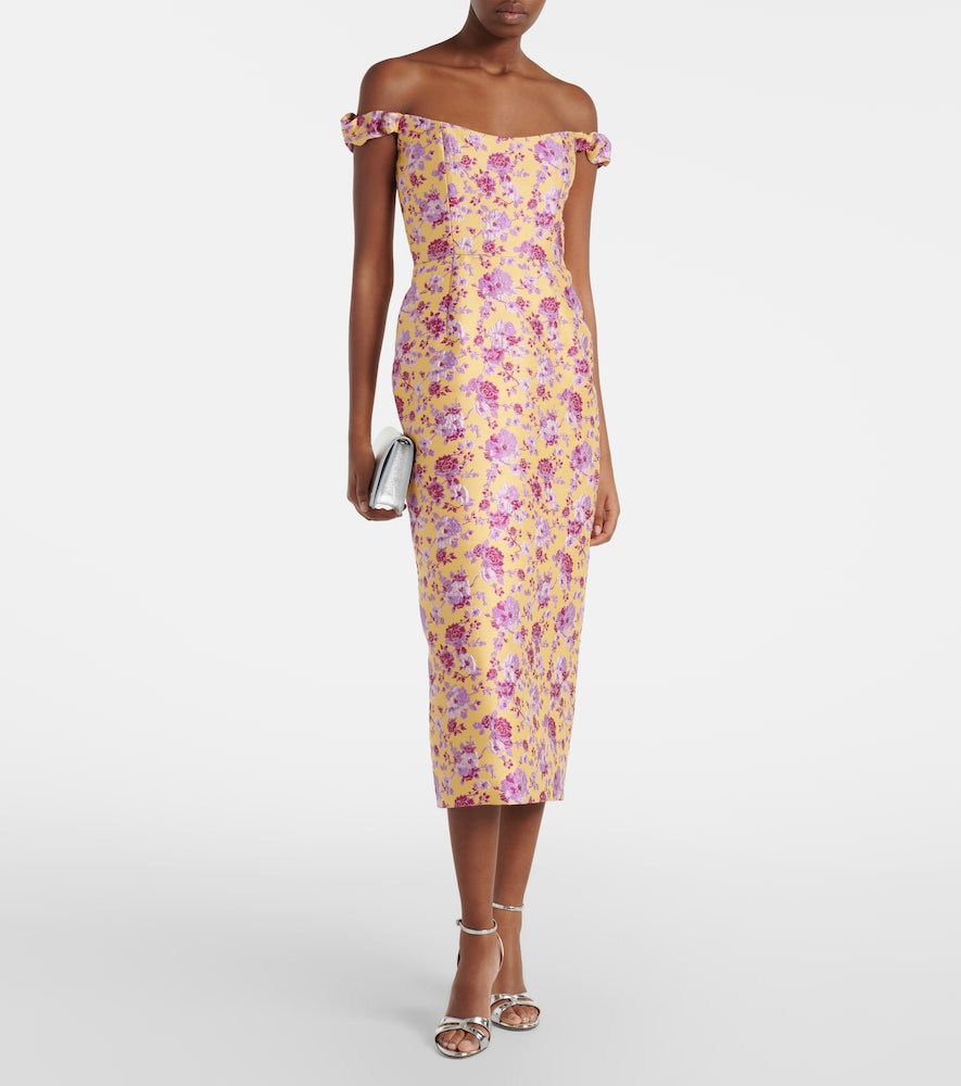 Markarian Amara floral off-shoulder brocade midi dress