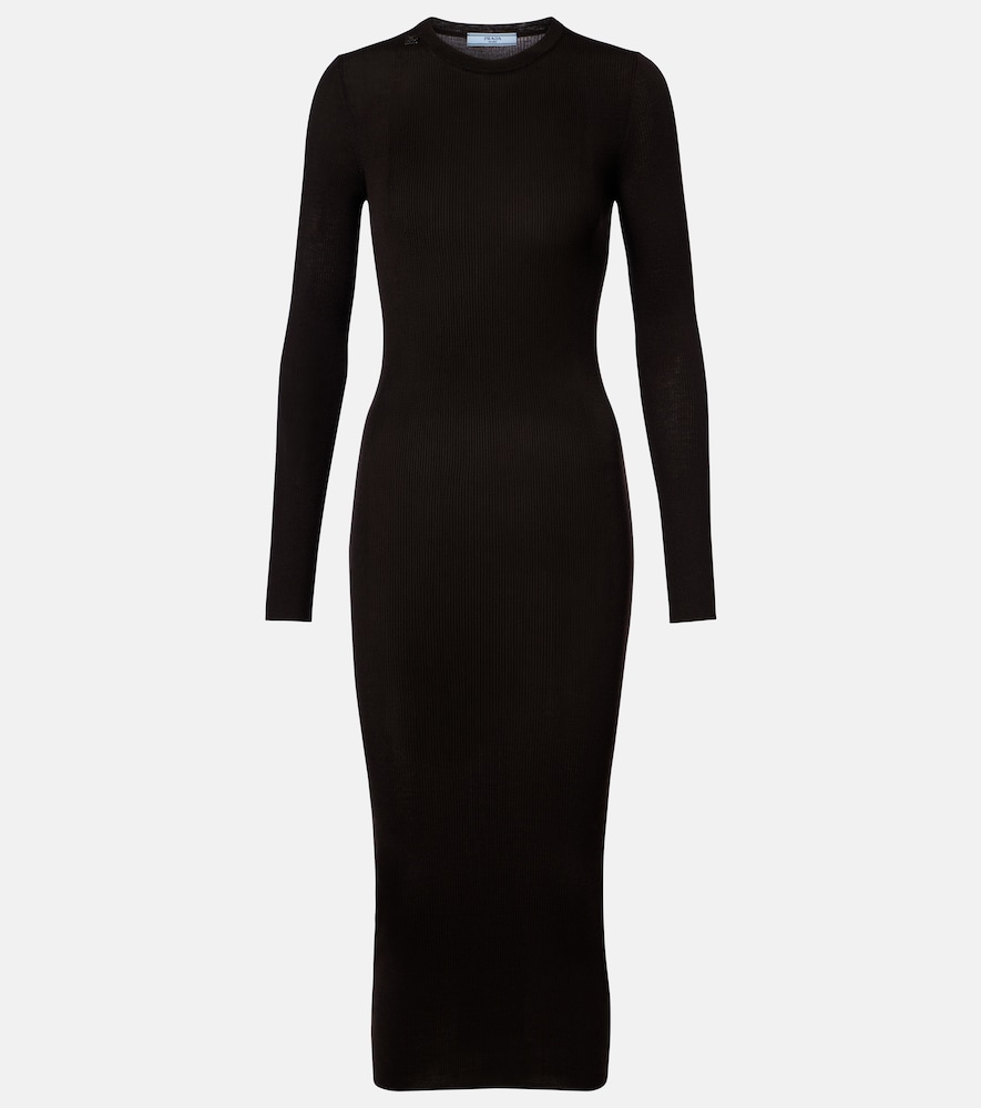Prada Ribbed-knit virgin wool midi dress