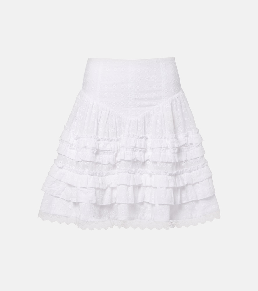 Ganni Broderie anglaise tiered cotton miniskirt