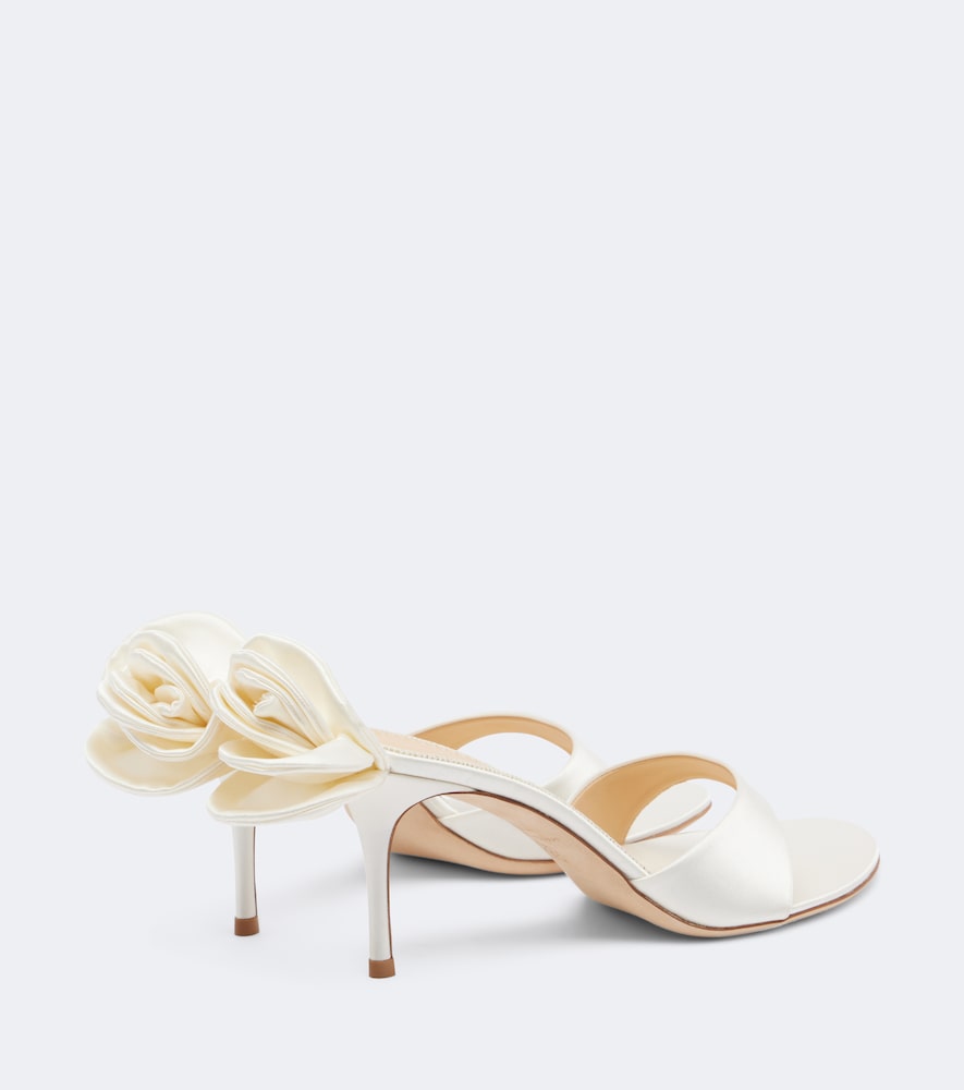 Floral-Appliqué Satin Thong Sandals