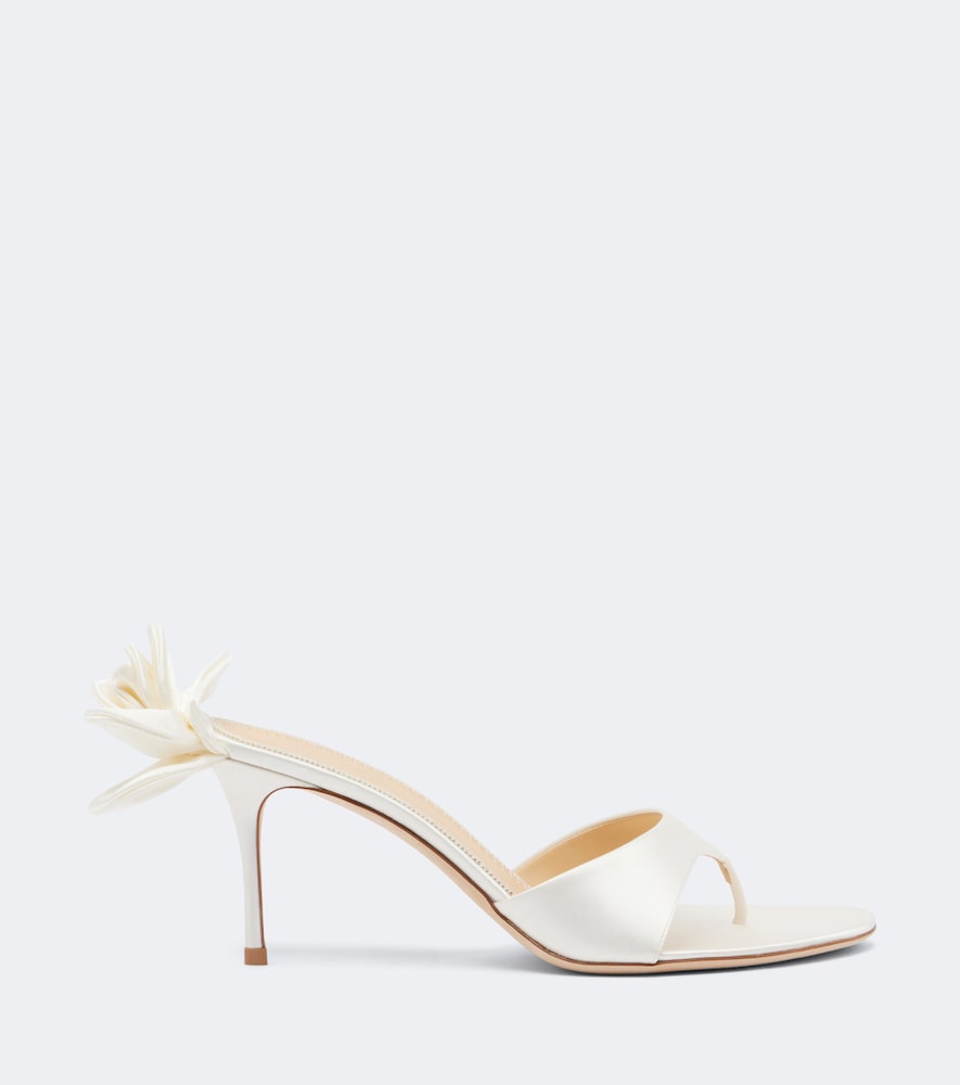 Floral-Appliqué Satin Thong Sandals
