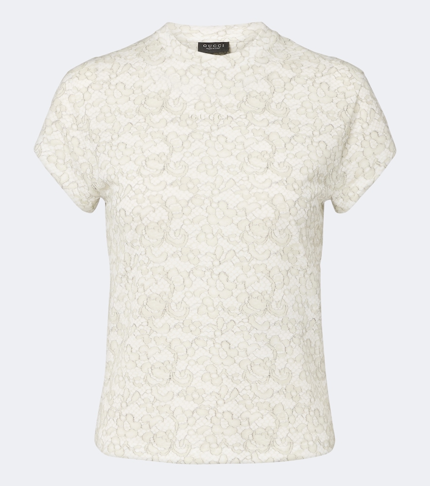 T-shirt in cotone con stampa e pizzo