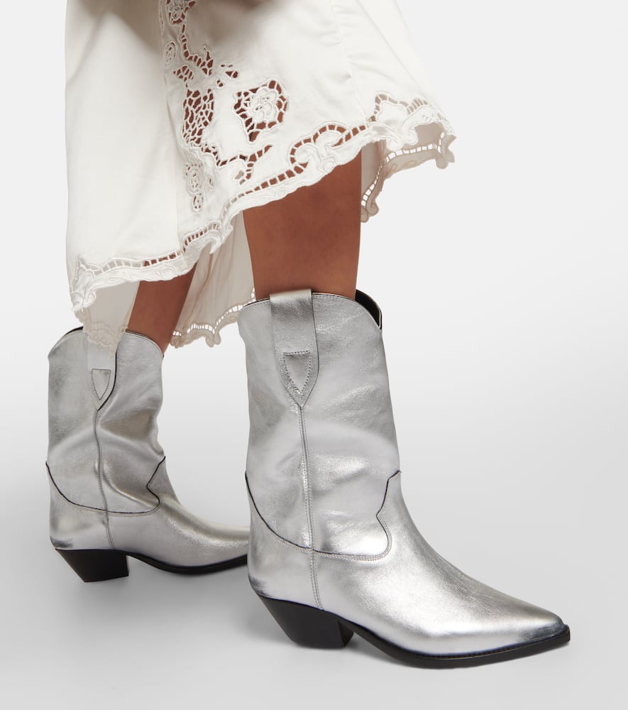 Isabel Marant Duerto Metallic Leather Cowboy Boots In Silver