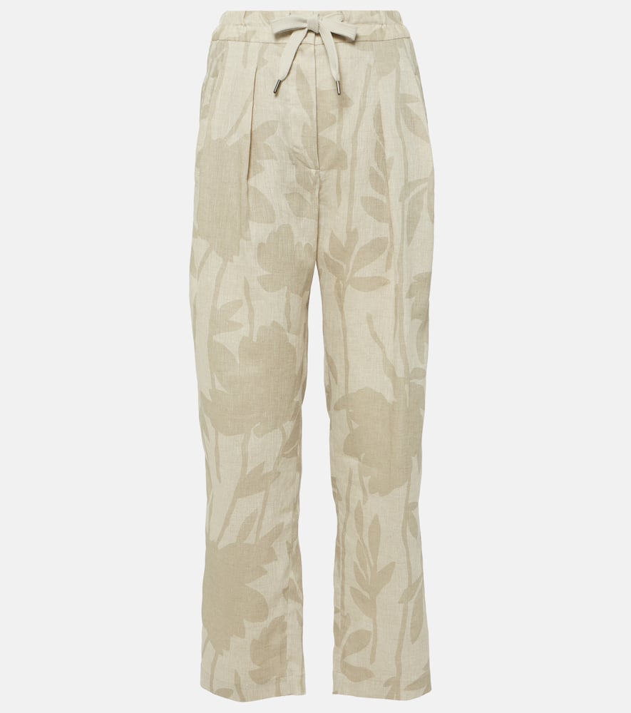 Brunello Cucinelli Printed linen tapered pants