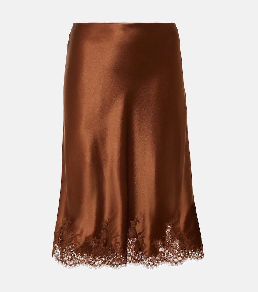 Saint Laurent Lace-trimmed silk satin miniskirt
