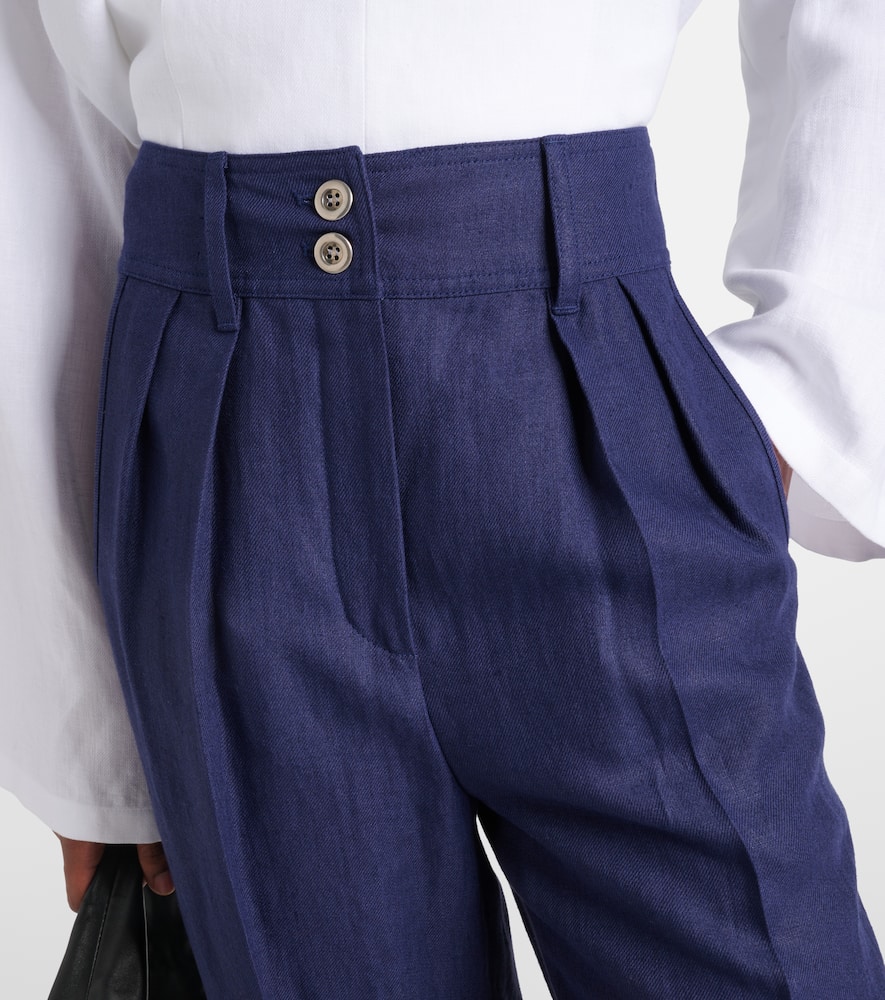 Shop Loro Piana Linen Wide-leg Pants In Blue