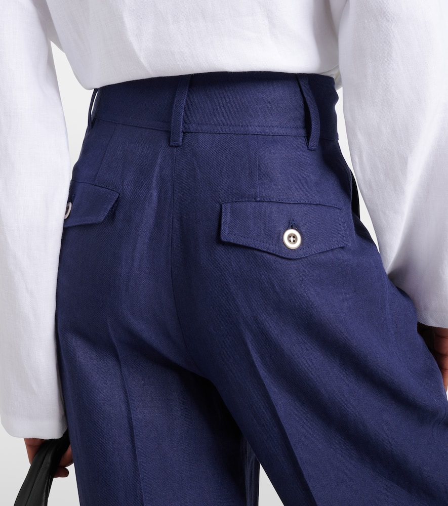 Shop Loro Piana Linen Wide-leg Pants In Blue