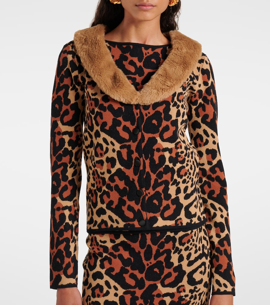 Blumarine Viscose Blend Cardigan With Faux Fur Collar In Multicoloured