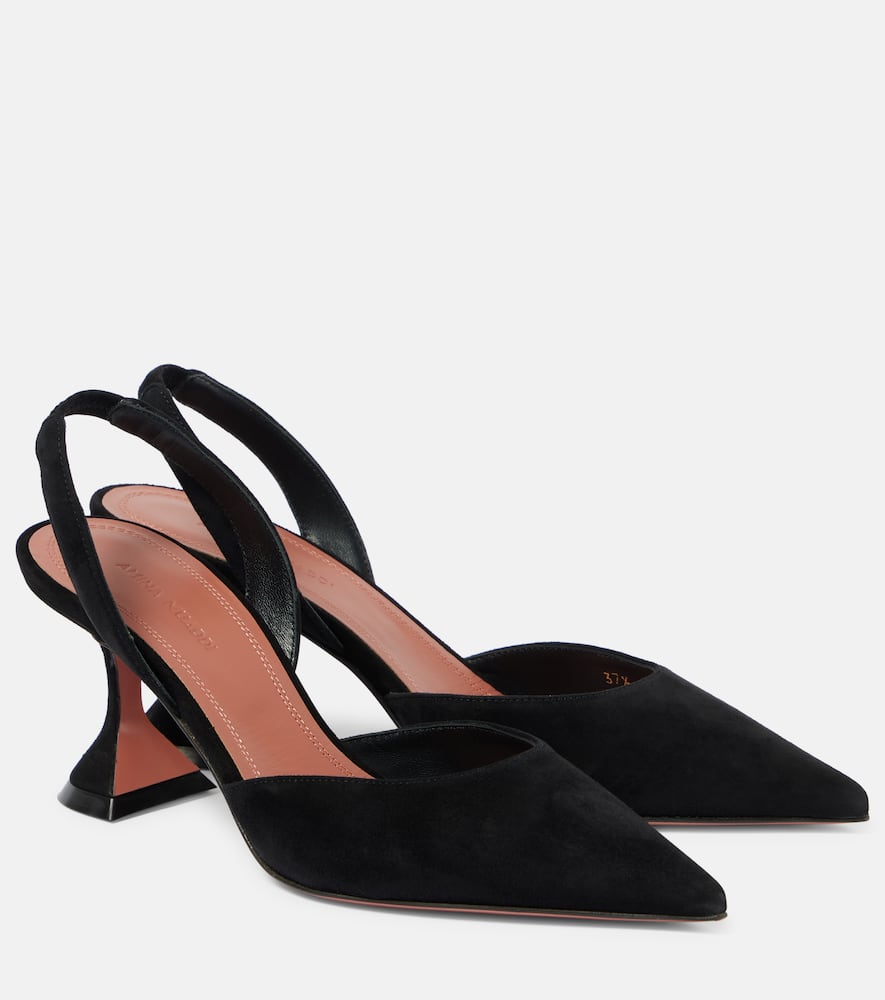 Amina Muaddi Womens Black Holli 70 Suede Slingback Heels In Black
