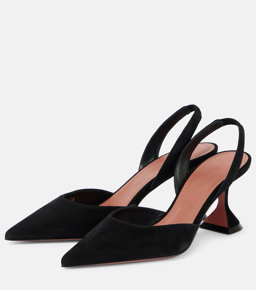 Amina Muaddi Womens Black Holli 70 Suede Slingback Heels In Black