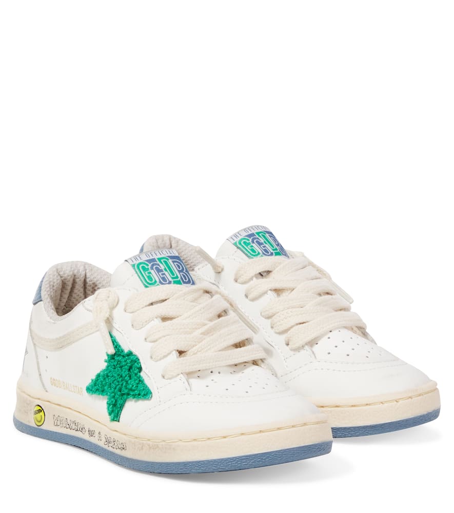 Golden Goose Ballstar Embroidered Leather Sneakers In White/green/light Blue