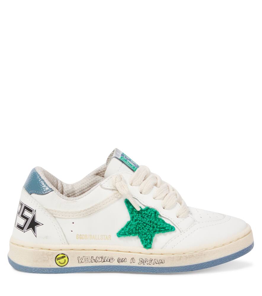 Golden Goose Ballstar Embroidered Leather Sneakers In White/green/light Blue