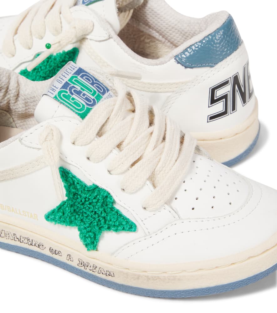 Golden Goose Ballstar Embroidered Leather Sneakers In White/green/light Blue