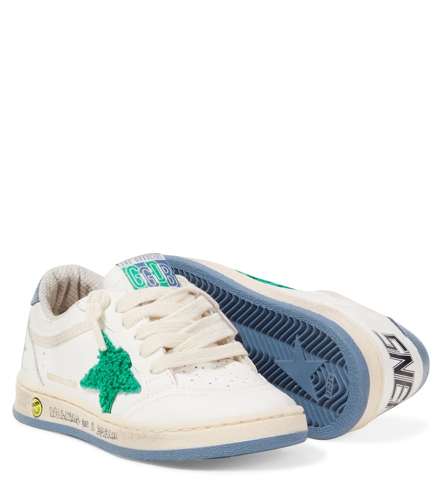 Golden Goose Ballstar Embroidered Leather Sneakers In White/green/light Blue