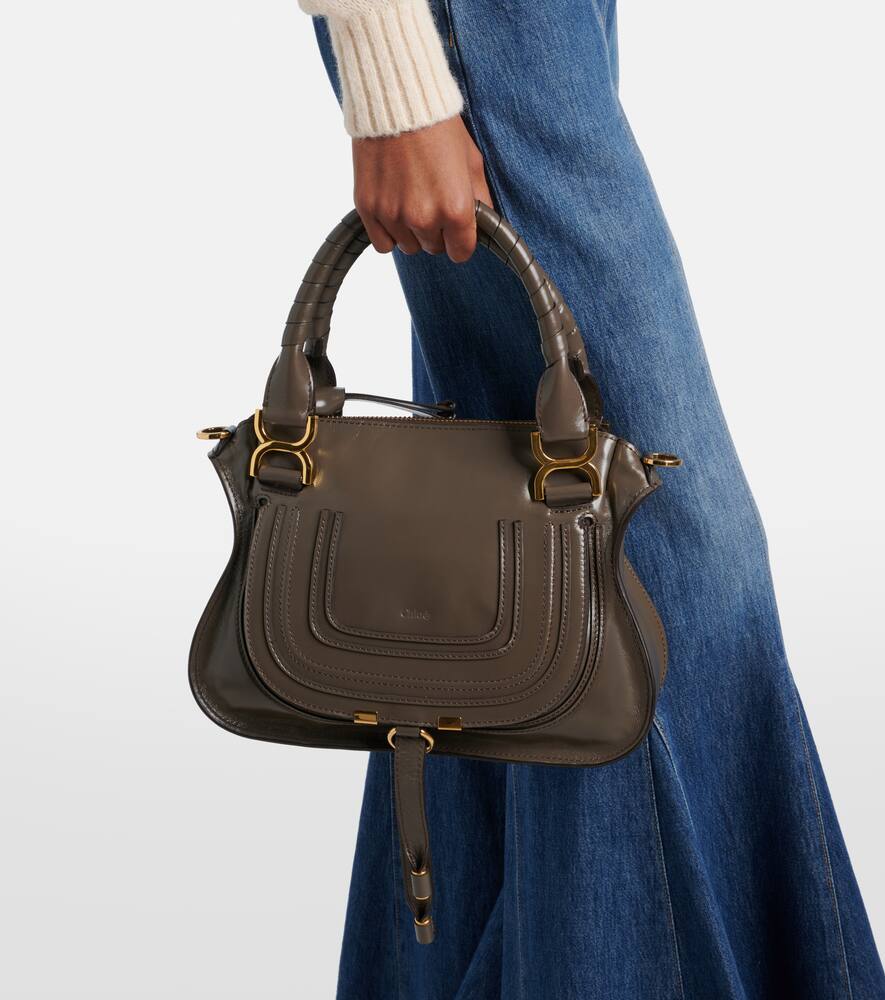 Chloé Marcie Small Leather Shoulder Bag In Grey