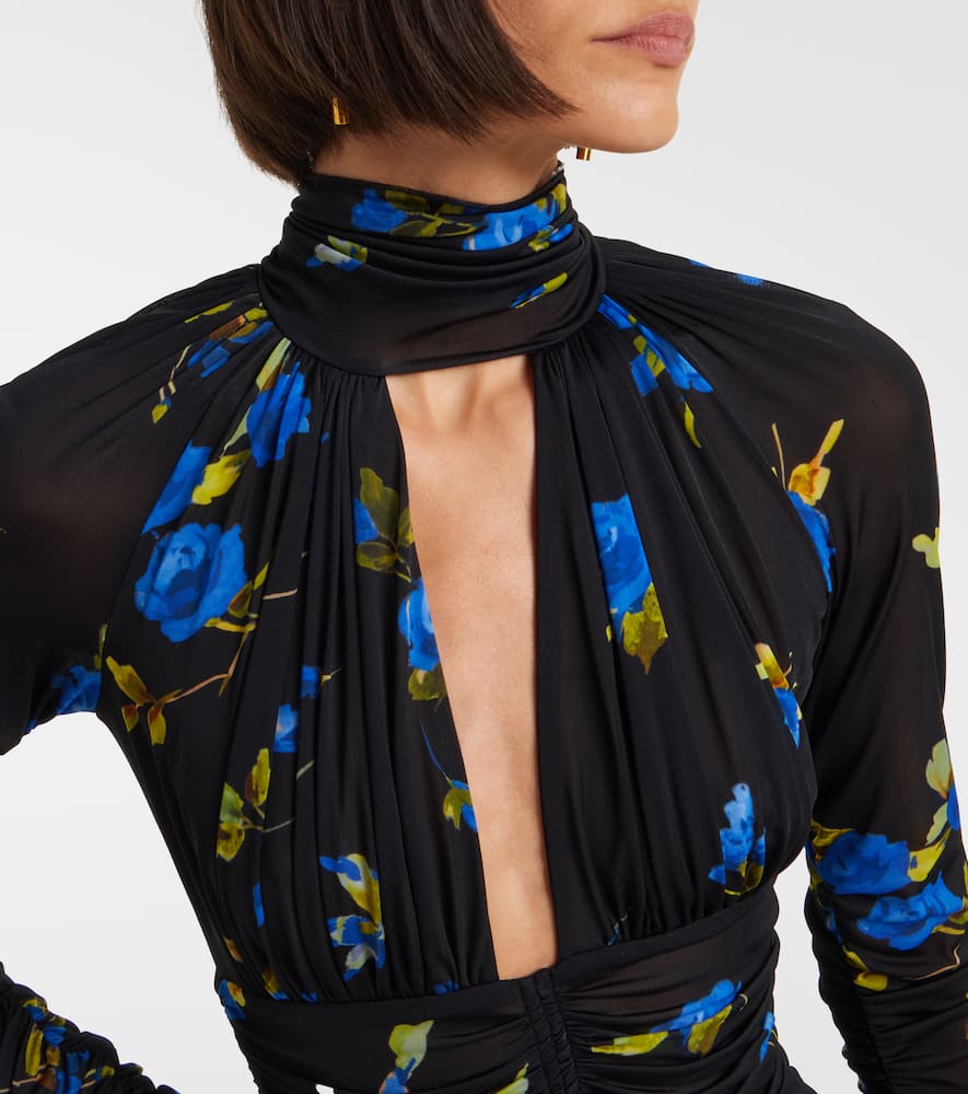 Blumarine Cutout Floral Jersey Minidress In Black