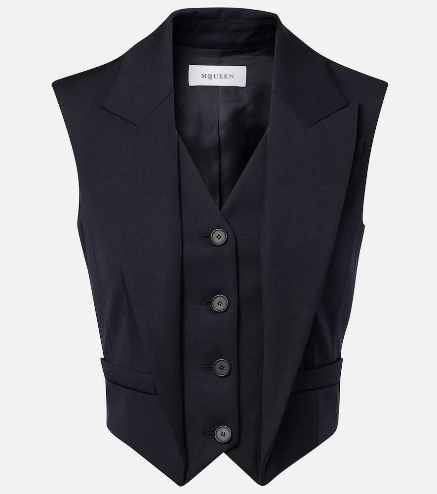 Alexander Mcqueen Cropped Wool Vest In Black