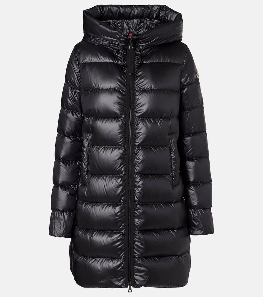 Moncler Women Black Suyenne Midi Hooded Down Jacket In Blue