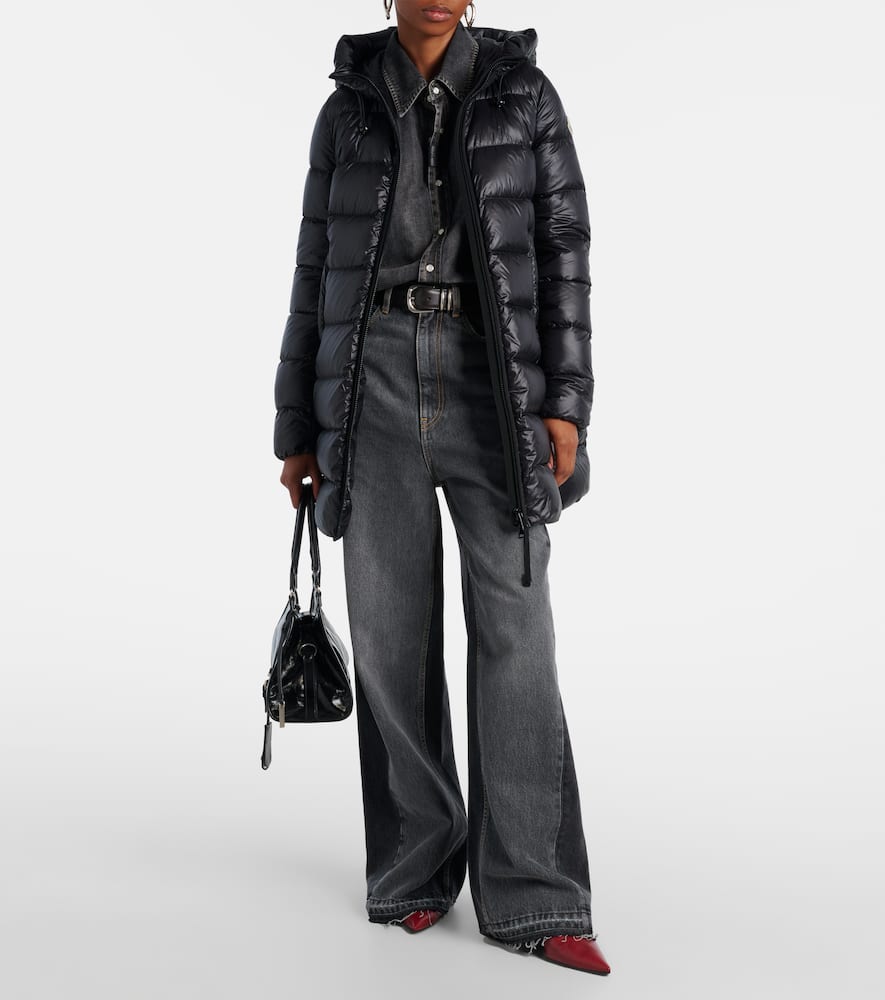 Moncler Women Black Suyenne Midi Hooded Down Jacket In Blue