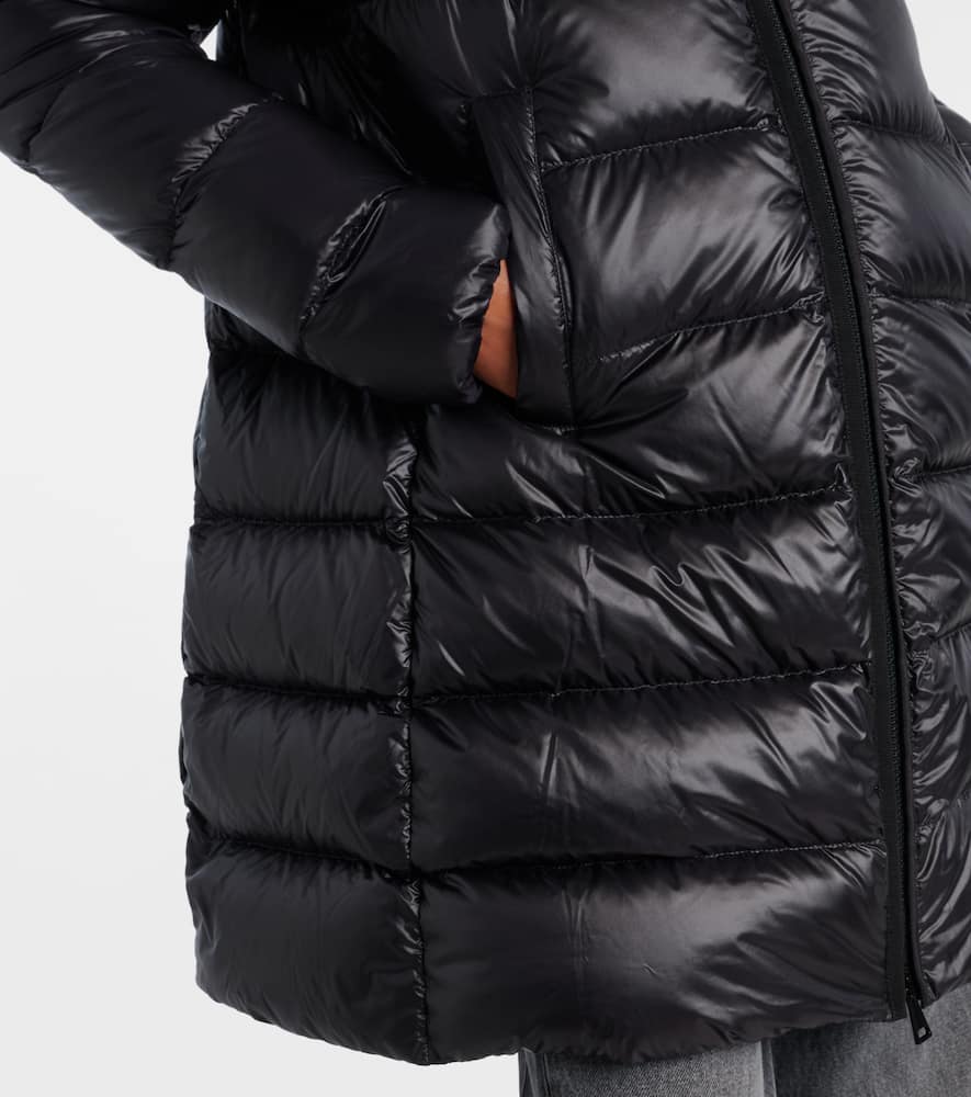 Moncler Women Black Suyenne Midi Hooded Down Jacket In Blue