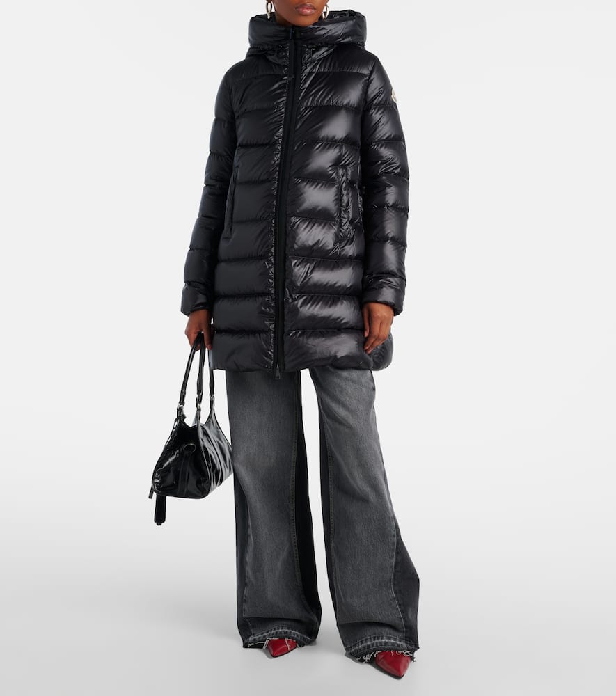 Moncler Women Black Suyenne Midi Hooded Down Jacket In Blue