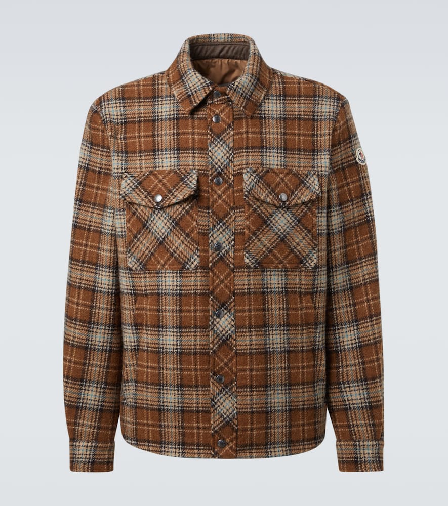Moncler Checked Virgin Wool Overshirt In Brown