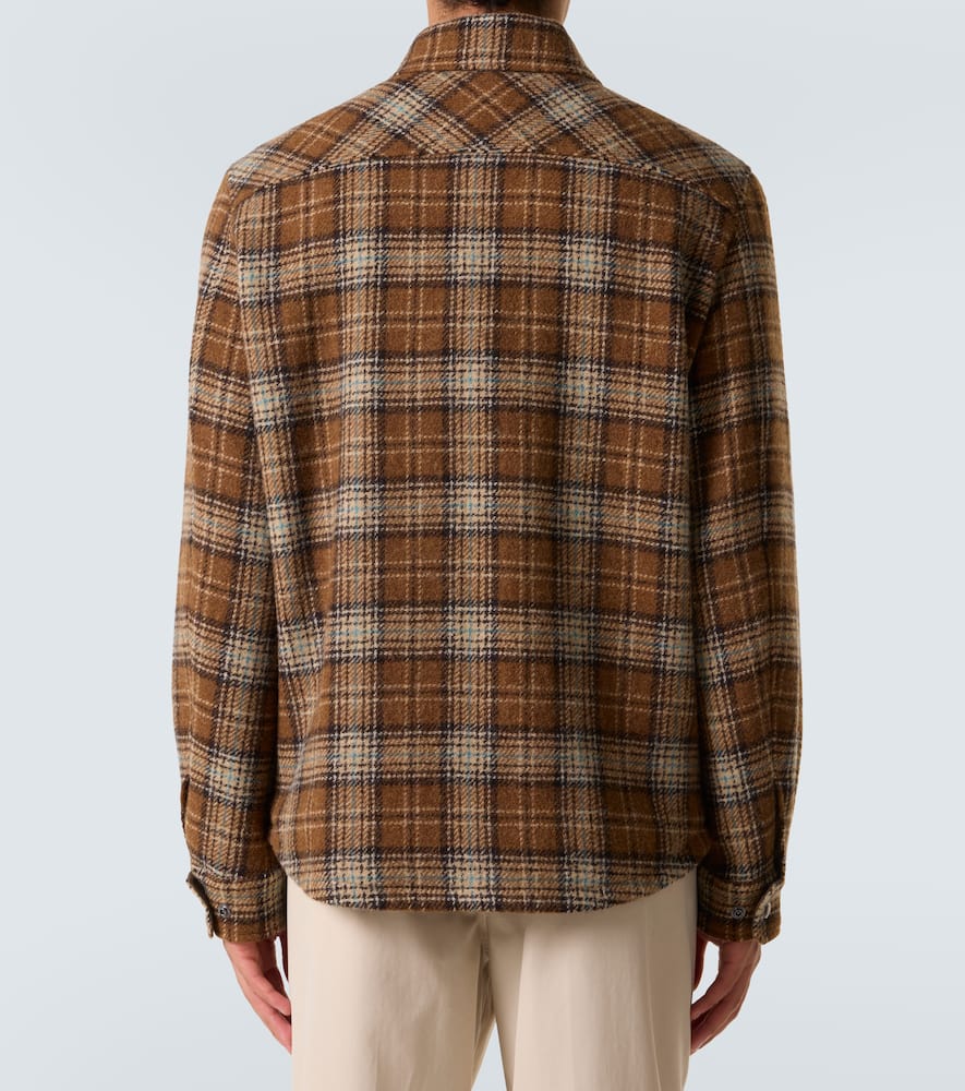 Moncler Checked Virgin Wool Overshirt In Brown