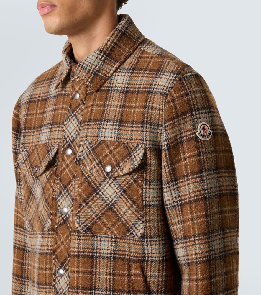 Moncler Checked Virgin Wool Overshirt In Brown