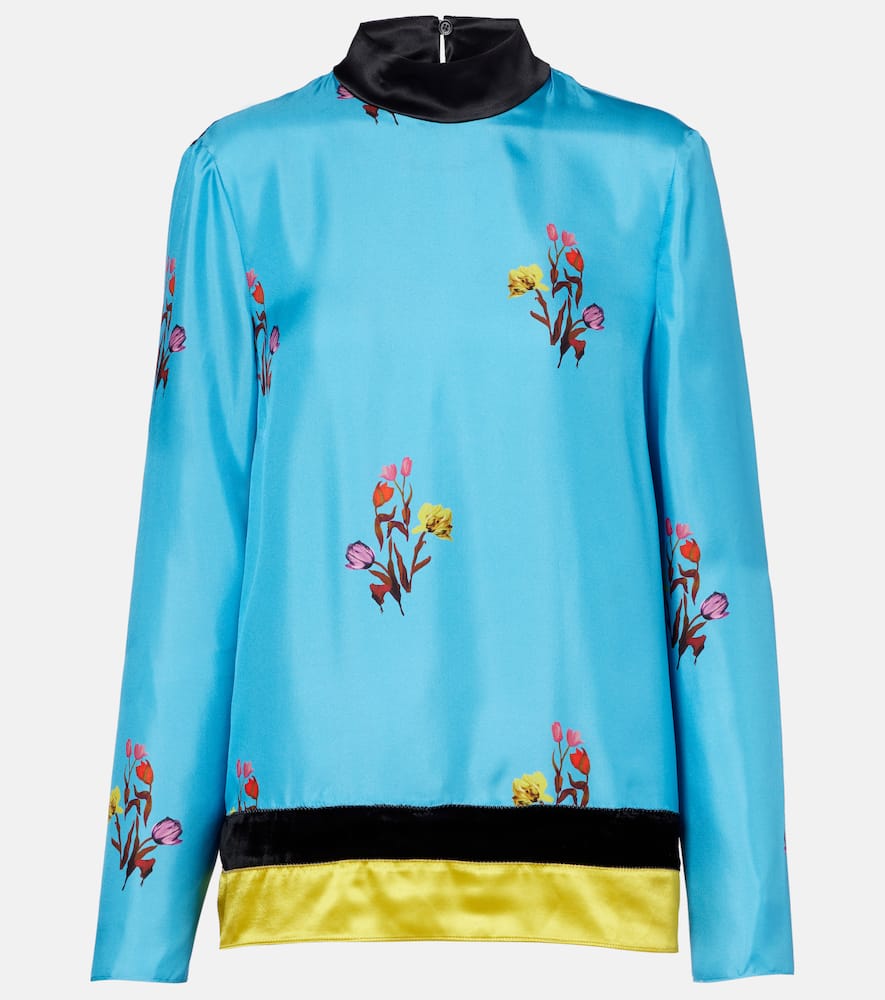 Marni Floral Silk Top In Blue