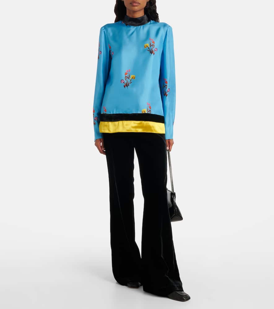 Marni Floral Silk Top In Blue