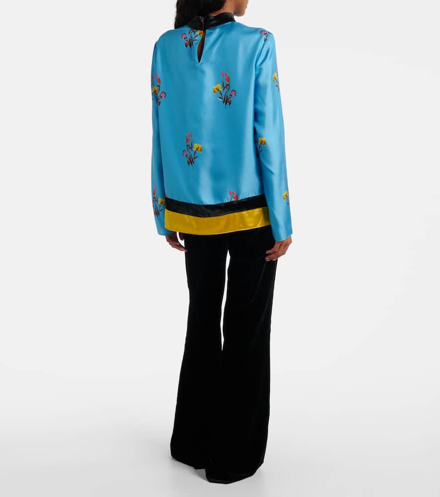 Marni Floral Silk Top In Blue