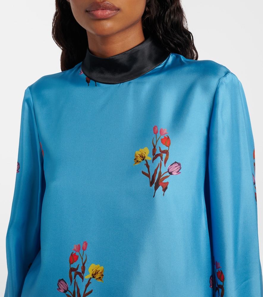 Marni Floral Silk Top In Blue
