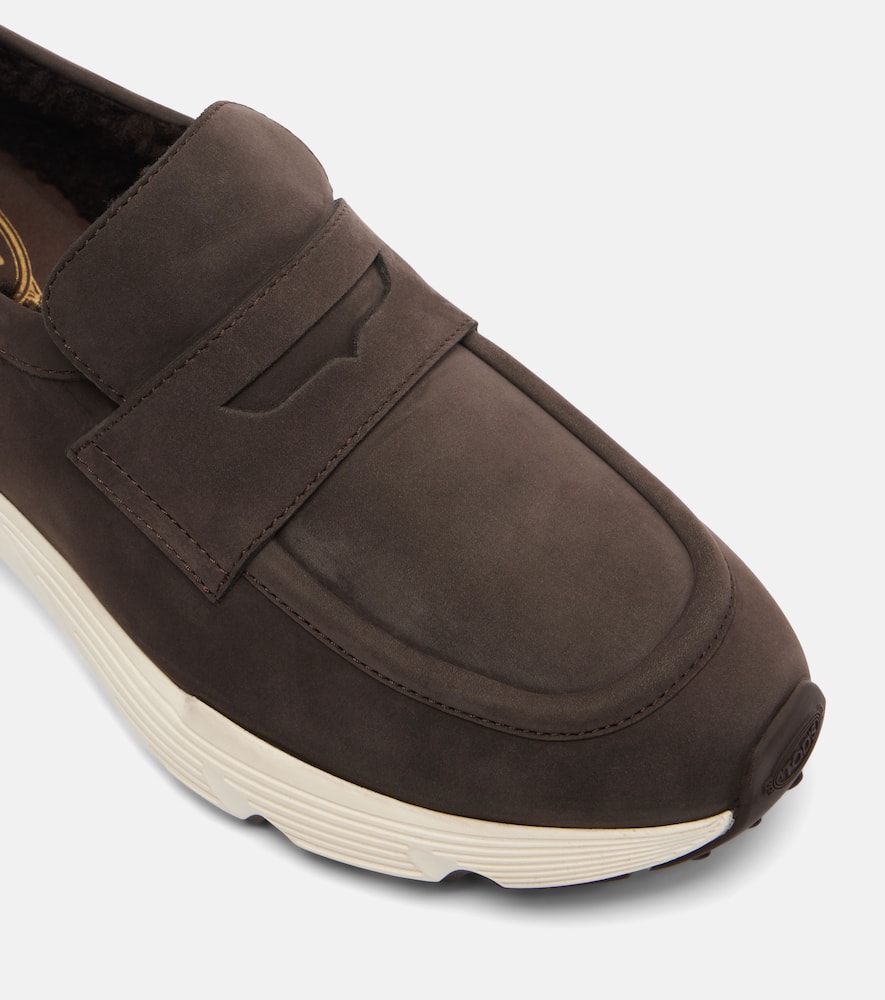 Tod's Shearling-lined Leather Slip-on Shoes In Brown