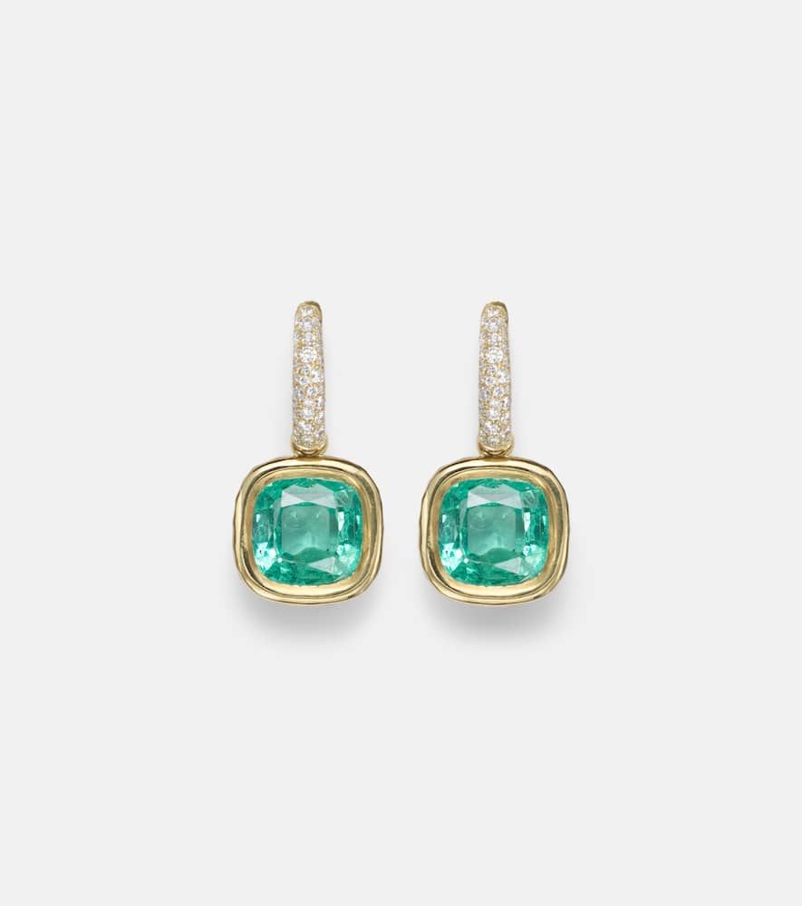 Octavia Elizabeth 18kt Gold Huggie Earrings With Emeralds And Diamonds In Gold