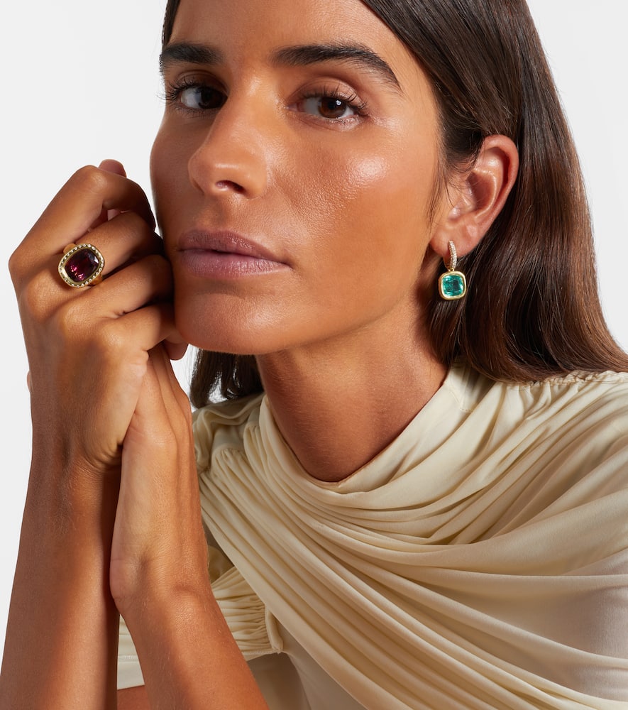 Octavia Elizabeth 18kt Gold Huggie Earrings With Emeralds And Diamonds In Gold