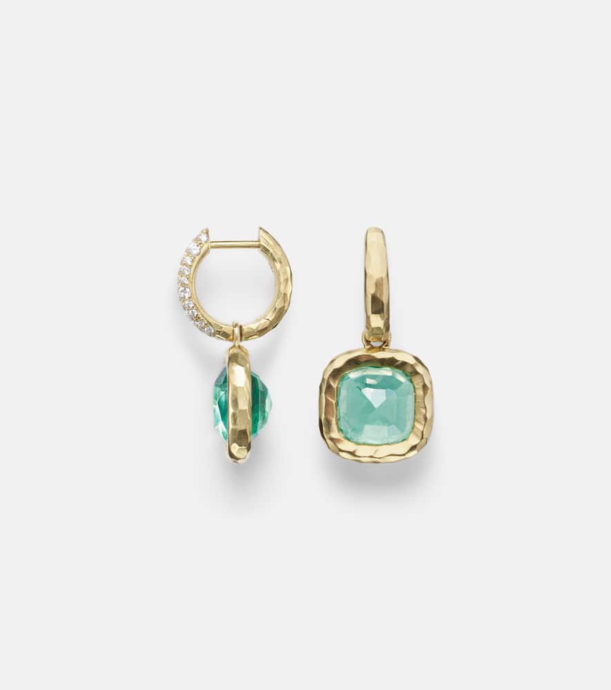 Octavia Elizabeth 18kt Gold Huggie Earrings With Emeralds And Diamonds In Gold