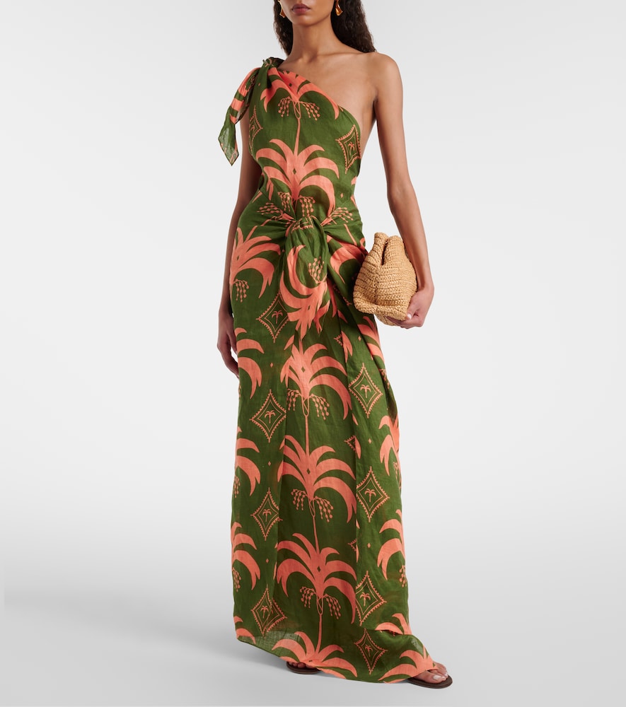 Asymmetric Printed Linen Maxi Dress