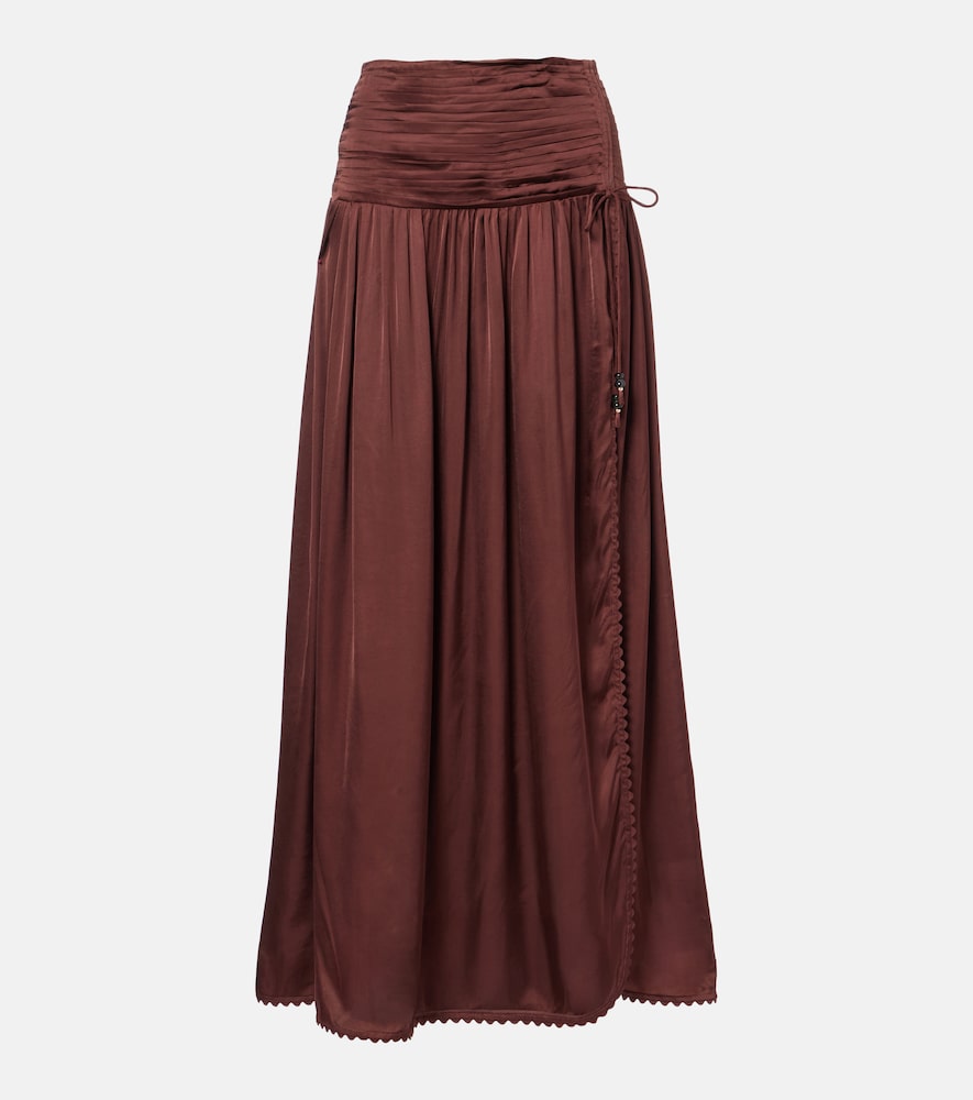 Poupette St Barth Carla pleated satin maxi skirt