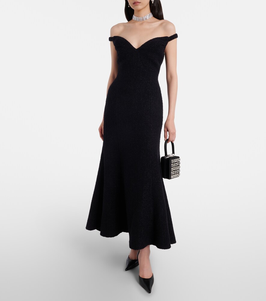 Self-Portrait Off-shoulder bouclé midi dress