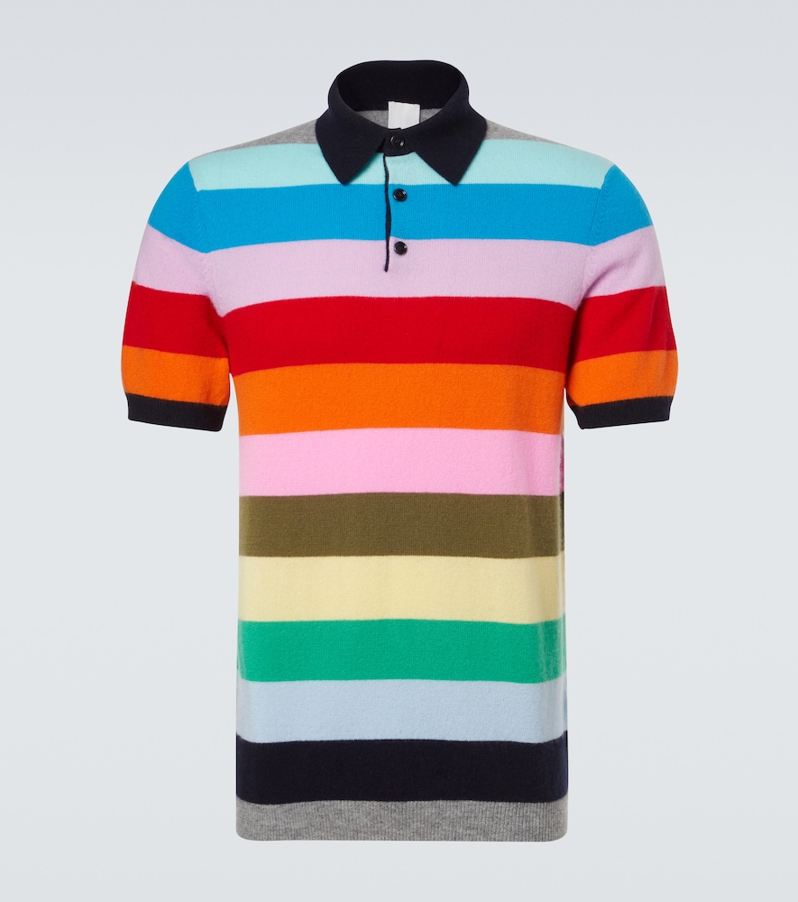 Allude Striped Cashmere Polo Sweater
